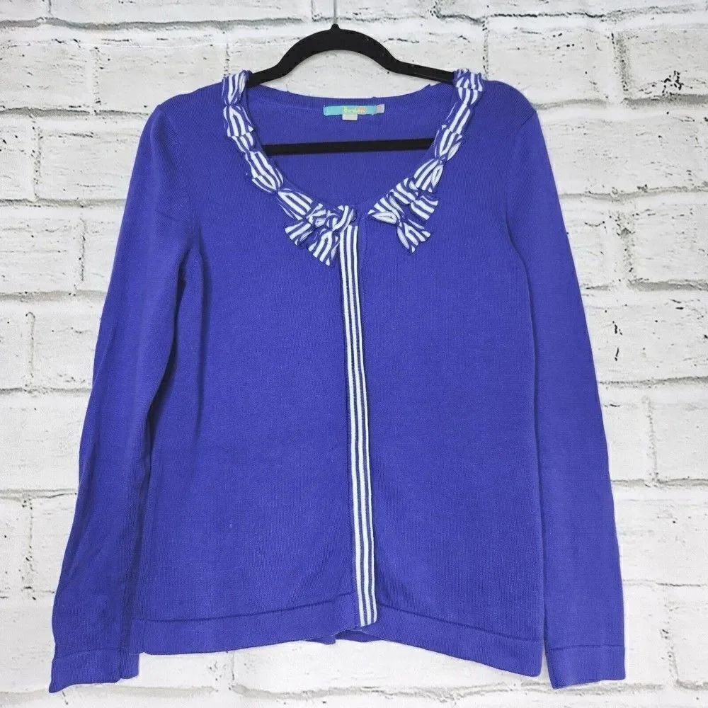 Boden Women Purple Embellished Button Up Cotton Cardigan Sweater Size 8 US 12UK